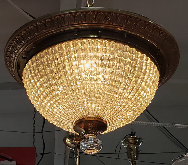 Restored Round Crystal Prism Four Light Flush Mount Ceiling Fixture GA9732