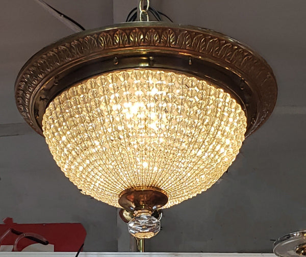 Restored Round Crystal Prism Four Light Flush Mount Ceiling Fixture GA9732