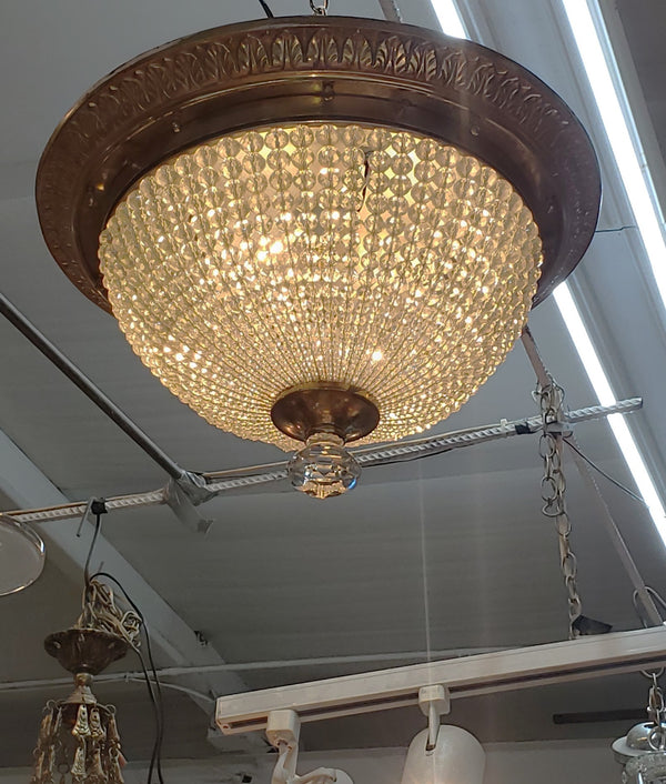 Restored Round Crystal Prism Four Light Flush Mount Ceiling Fixture GA9732