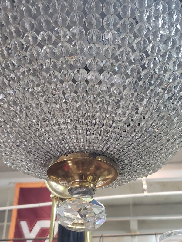 Restored Round Crystal Prism Four Light Flush Mount Ceiling Fixture GA9732