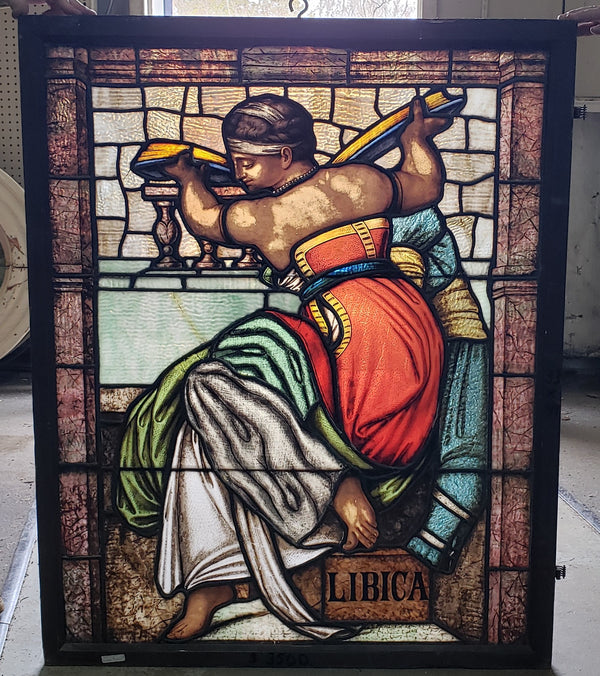 Michelangelo's Libyan Sibyl Painting on Stained Glass 33" x 41 1/2" GA9738