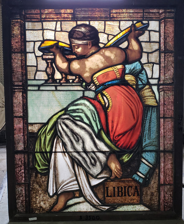 Michelangelo's Libyan Sibyl Painting on Stained Glass 33" x 41 1/2" GA9738