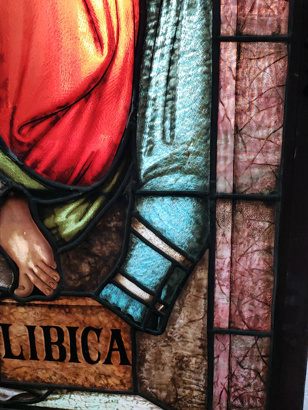 Michelangelo's Libyan Sibyl Painting on Stained Glass 33" x 41 1/2" GA9738
