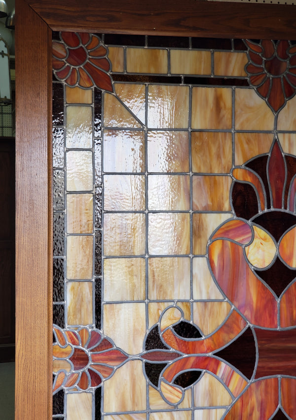 Huge Textured Leaded Stained Glass Window 83"  Tall x 61 1/2" Wide GA9741