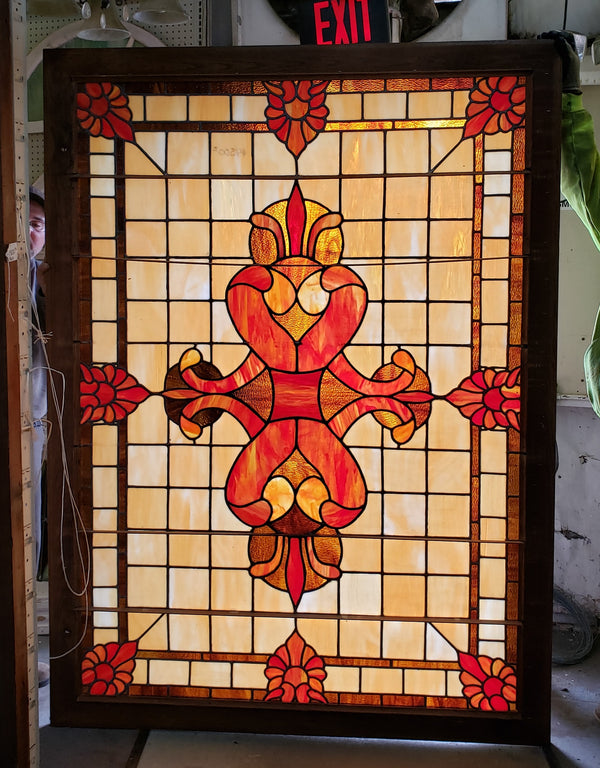 Huge Textured Leaded Stained Glass Window 83"  Tall x 61 1/2" Wide GA9741