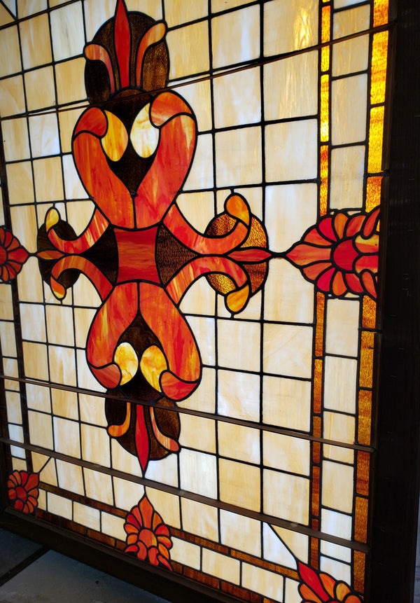 Huge Textured Leaded Stained Glass Window 83"  Tall x 61 1/2" Wide GA9741