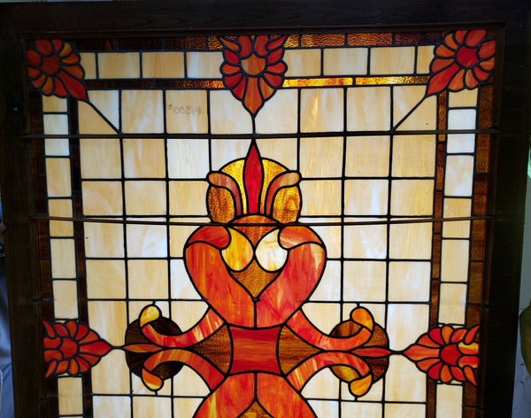 Huge Textured Leaded Stained Glass Window 83"  Tall x 61 1/2" Wide GA9741