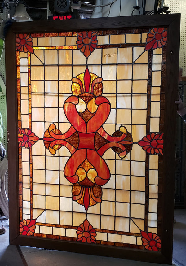 Huge Textured Leaded Stained Glass Window 83"  Tall x 61 1/2" Wide GA9741