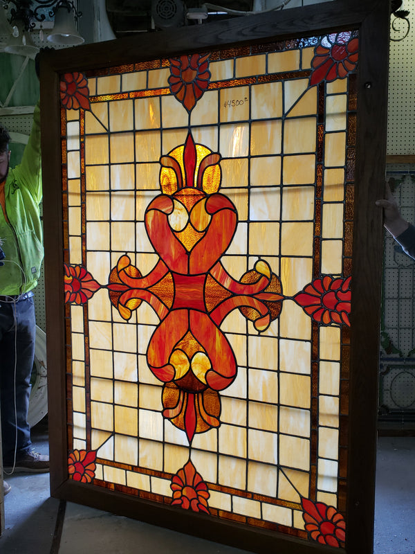 Huge Textured Leaded Stained Glass Window 83"  Tall x 61 1/2" Wide GA9741