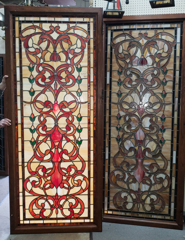 Pair of Textured Leaded Stained Glass Doors 95 1/2"  Tall x 40" Wide GA9742