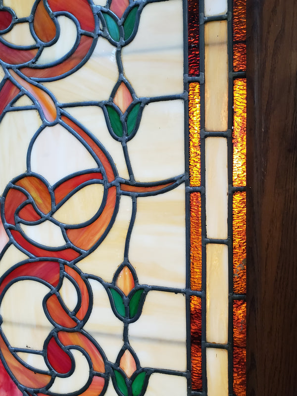 Pair of Textured Leaded Stained Glass Doors 95 1/2"  Tall x 40" Wide GA9742