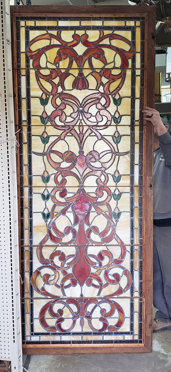 Pair of Textured Leaded Stained Glass Doors 95 1/2"  Tall x 40" Wide GA9742