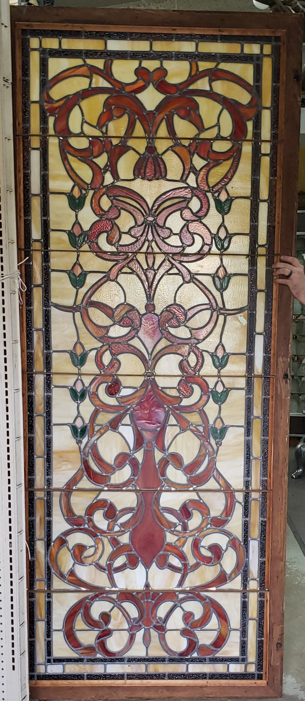 Pair of Textured Leaded Stained Glass Doors 95 1/2"  Tall x 40" Wide GA9742