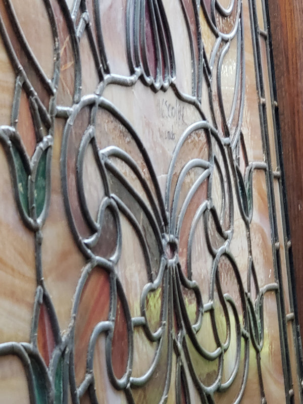 Pair of Textured Leaded Stained Glass Doors 95 1/2"  Tall x 40" Wide GA9742