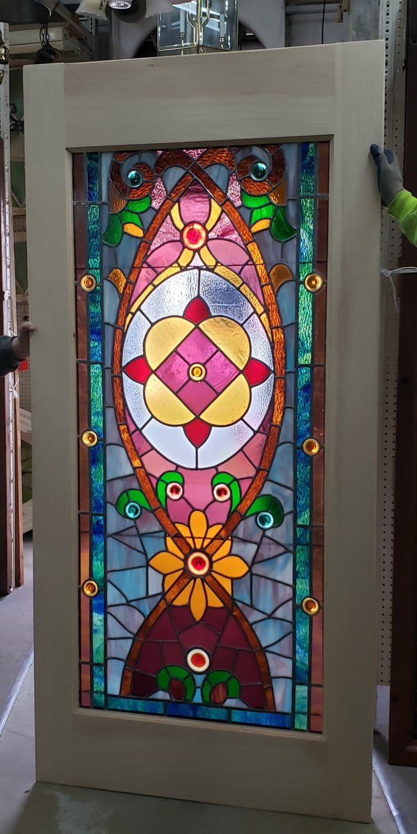 Customizable Textured Leaded Stained Glass Door 83 1/2" Tall x 40" Wide GA9744