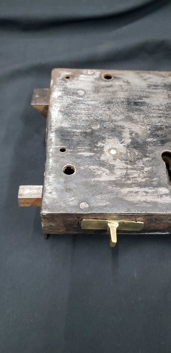 Restored 1800's Left Side Carpenter Style Rim Lock Set 9 1/8" x 6 1/8" GA9750