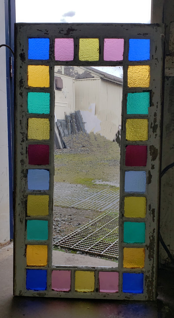Multi Paned Textured Stained Glass Window 24" x  45" GA9759