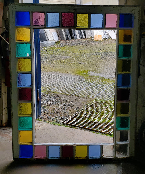 Multi Paned Textured Stained Glass Window 36" x  45 1/2" GA9761