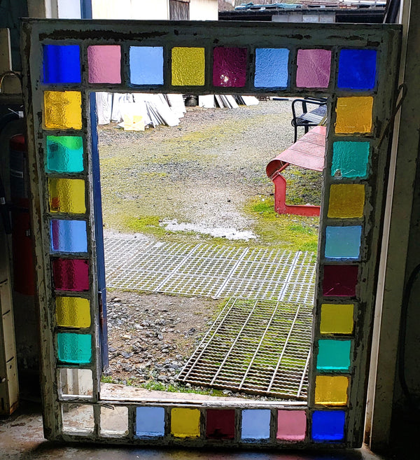 Multi Paned Textured Stained Glass Window 36" x  45 1/2" GA9761