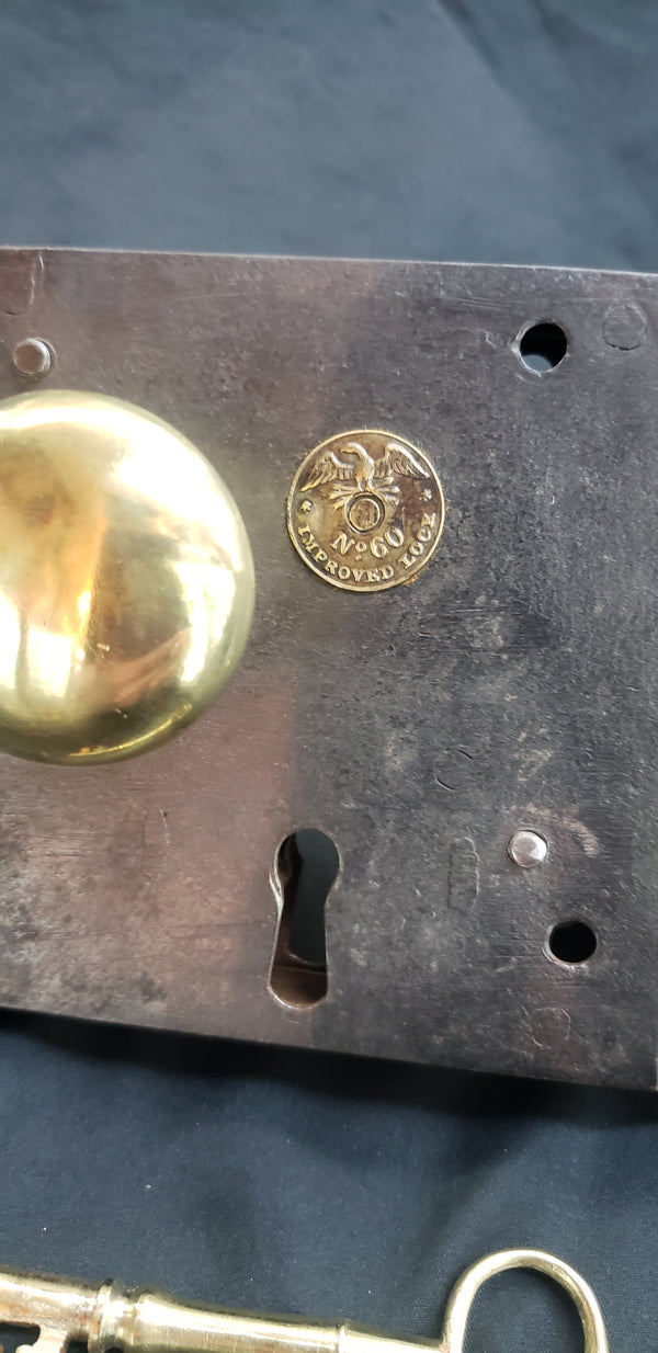 Restored Right Side Carpenter Rim Lock Set #60 with Keeper and Key GA9800