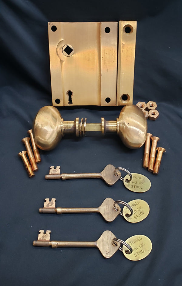 WWII Naval Ship's Complete Solid Brass Rim Lock Set GA9803