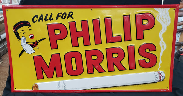 Vintage "Call For Philip Morris" Advertising Sign 27" x 14 3/8" GA9810