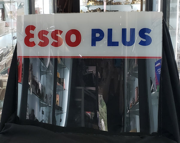 Vintage Esso Plus Large Curved Glass Gas Pump Sign 21" x 17" GA9832