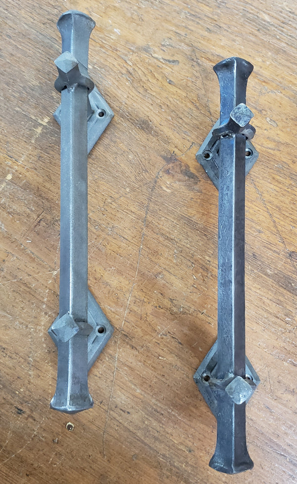 Pair of Hand Forged Steel Door Pulls with Diamond Shaped Back Plates  GA9853