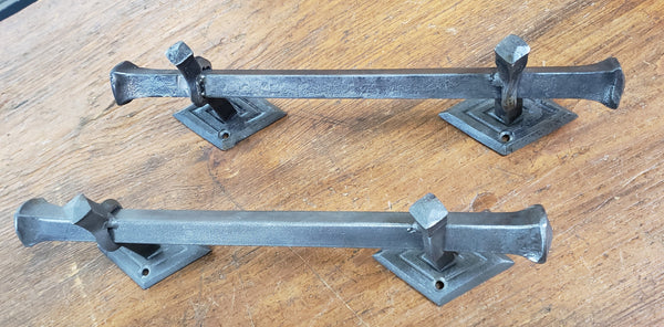 Pair of Hand Forged Steel Door Pulls with Diamond Shaped Back Plates  GA9853