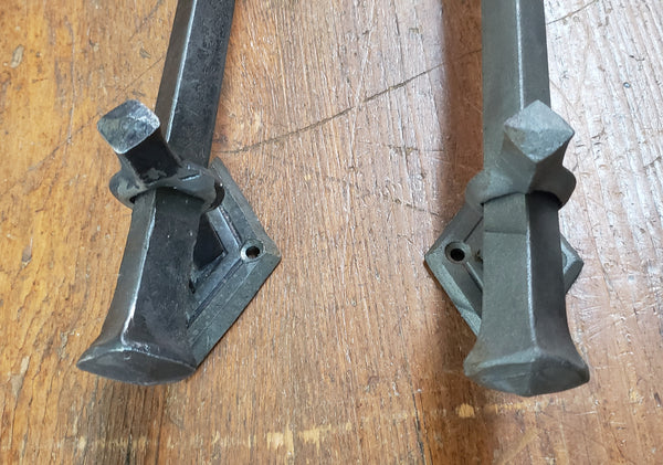 Pair of Hand Forged Steel Door Pulls with Diamond Shaped Back Plates  GA9853