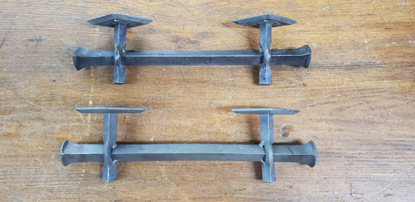 Pair of Hand Forged Steel Door Pulls with Diamond Shaped Back Plates  GA9853