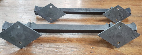 Pair of Hand Forged Steel Door Pulls with Diamond Shaped Back Plates  GA9853