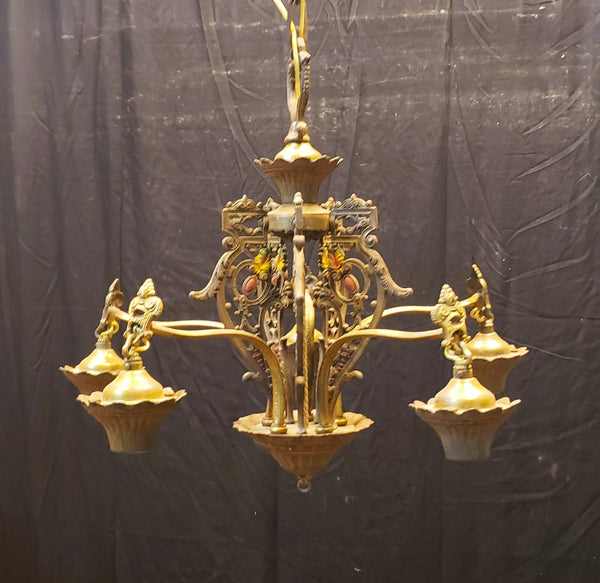 Art Nouveau Ornate Cast Iron Filigree 5 Light Chandelier 20" x 19" #GA739