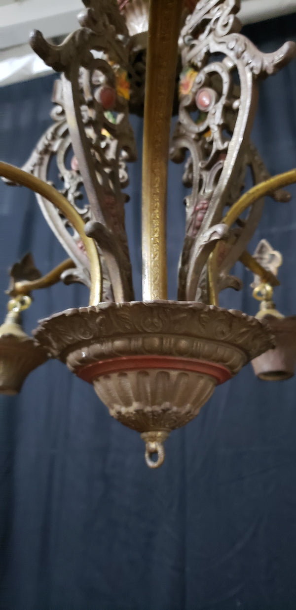 Art Nouveau Ornate Cast Iron Filigree 5 Light Chandelier 20" x 19" #GA739