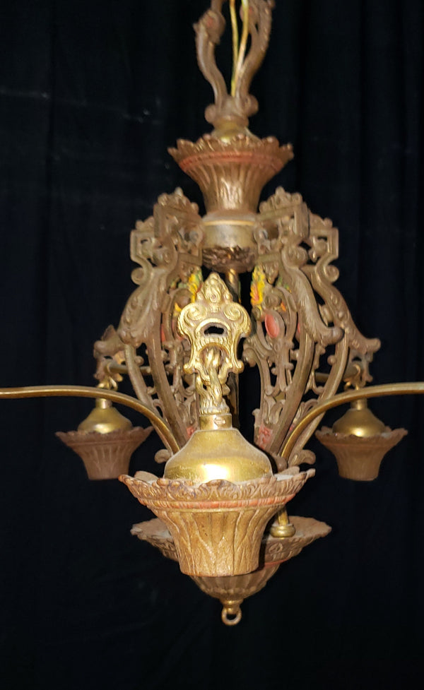 Art Nouveau Ornate Cast Iron Filigree 5 Light Chandelier 20" x 19" #GA739