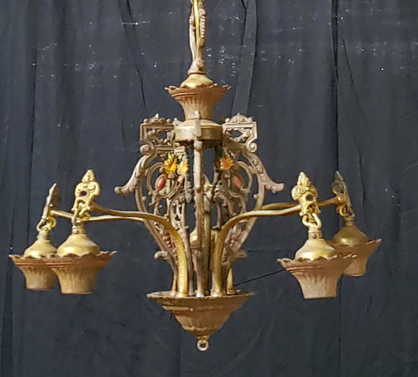 Art Nouveau Ornate Cast Iron Filigree 5 Light Chandelier 20" x 19" #GA739