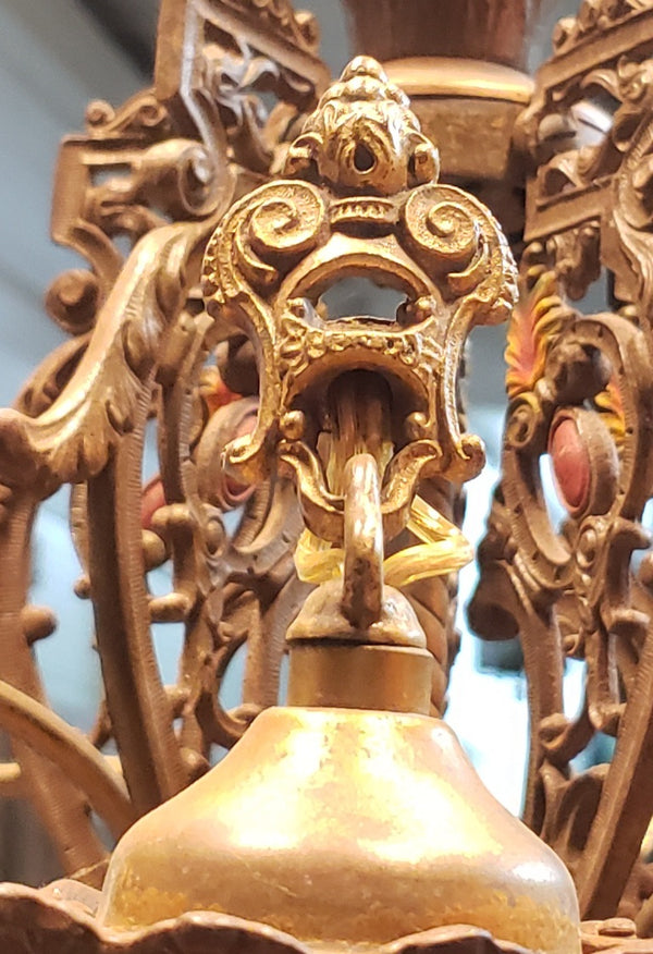 Art Nouveau Ornate Cast Iron Filigree 5 Light Chandelier 20" x 19" #GA739