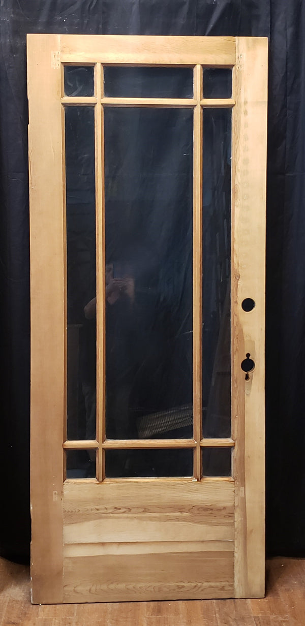 Restored Mid Century Modern Pine & 9 Light Exterior Door 34" W x 81" T GA9888