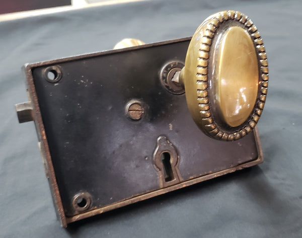 Right Side Rim Lock set with Keeper & Knobs  5 7/8" x 4" GS00004