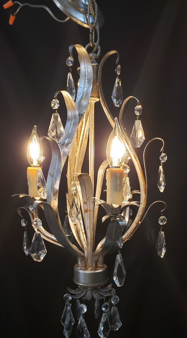 1960's Italian Silver Tole Chandelier with Faceted Prisms 28" T x 13" W GS00016
