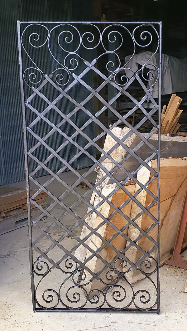 Wrought Iron Gate Panel with Lattice & Scroll Designs 59 1/2" x 27 1/2" GS00045