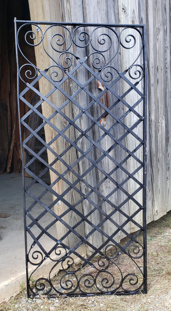 Wrought Iron Gate Panel with Lattice & Scroll Designs 59 1/2" x 27 1/2" GS00045
