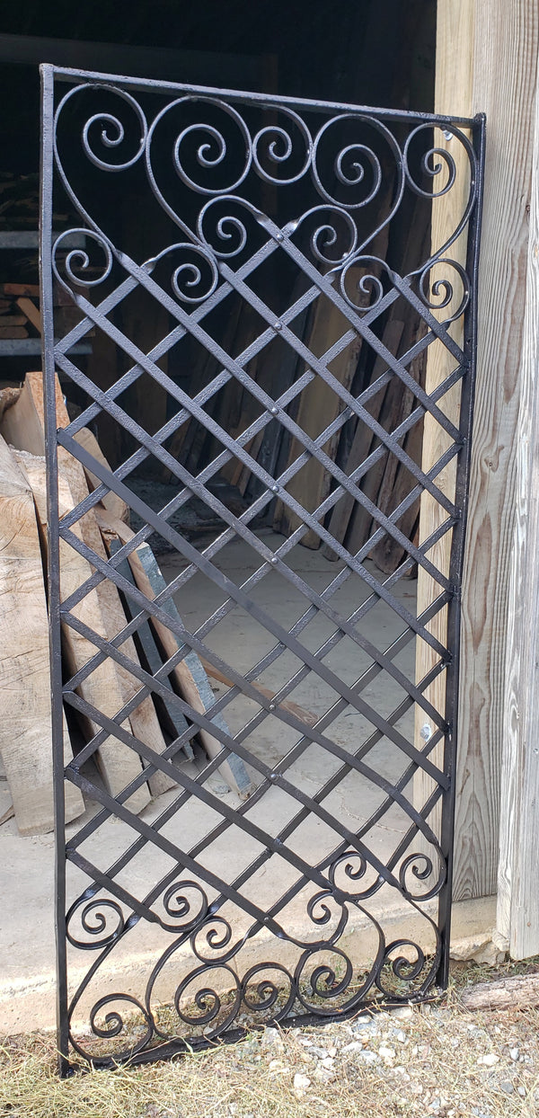 Wrought Iron Gate Panel with Lattice & Scroll Designs 59 1/2" x 27 1/2" GS00045