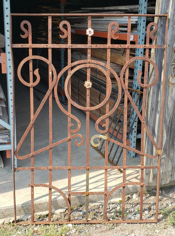 Geometric Wrought Iron Fence Panel with Flower Accents 55" T x 39" W GS00048