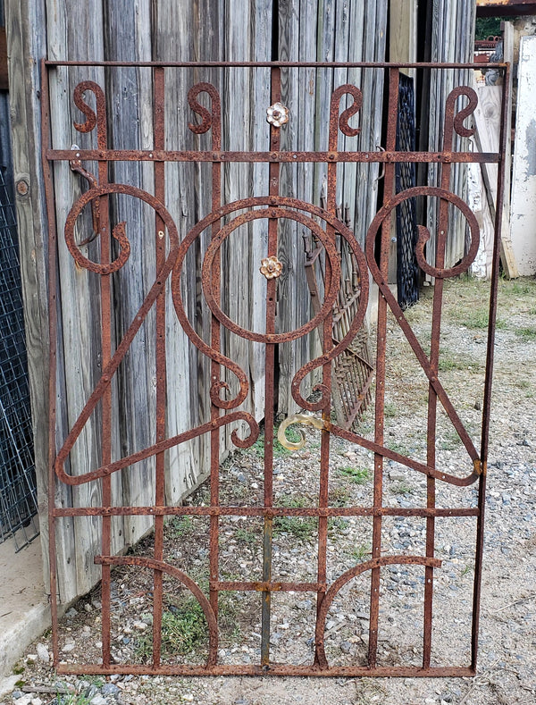 Geometric Wrought Iron Fence Panel with Flower Accents 55" T x 39" W GS00048