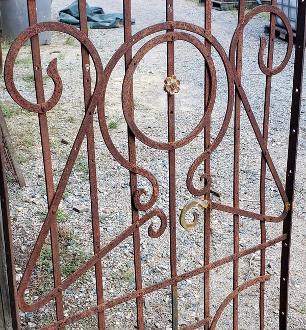 Geometric Wrought Iron Fence Panel with Flower Accents 55" T x 39" W GS00048