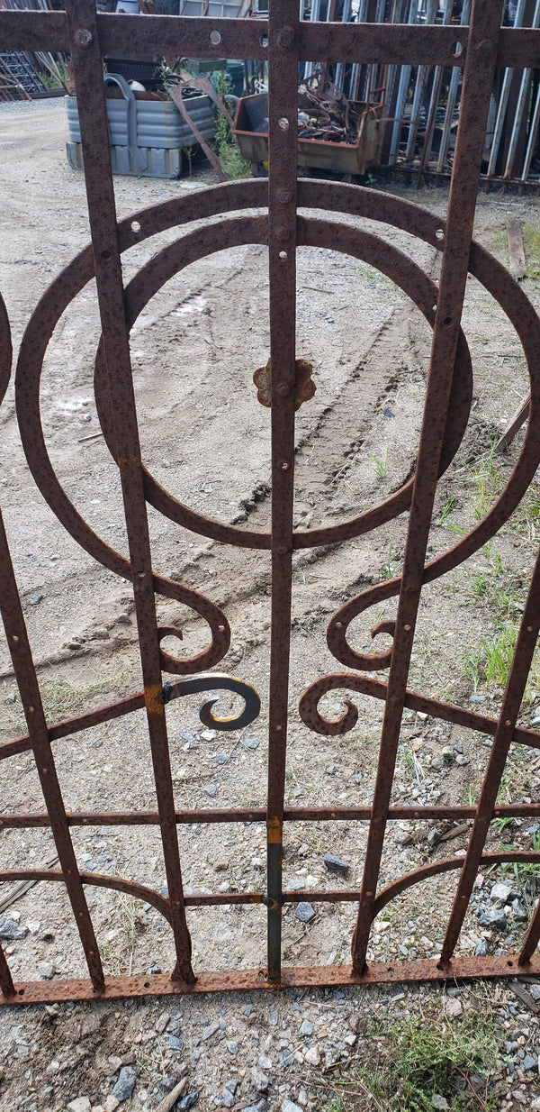 Geometric Wrought Iron Fence Panel with Flower Accents 55" T x 39" W GS00048