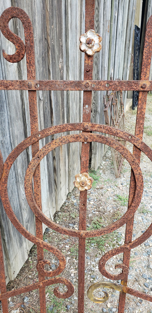 Geometric Wrought Iron Fence Panel with Flower Accents 55" T x 39" W GS00048