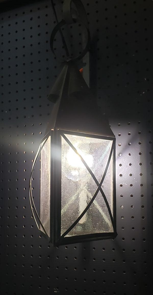 Exterior Copper Triangular Wall Sconce w/ Seeded Glass & Ornate Frame 21 1/2" T GS00097
