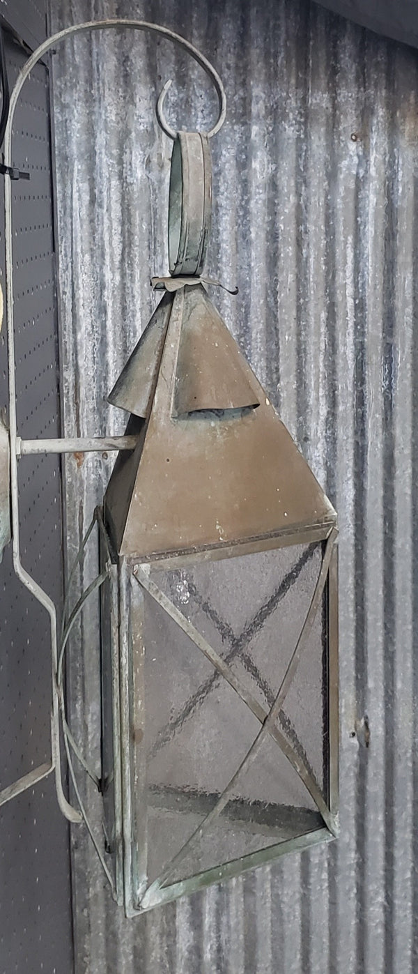Exterior Copper Triangular Wall Sconce w/ Seeded Glass & Ornate Frame 21 1/2" T GS00097